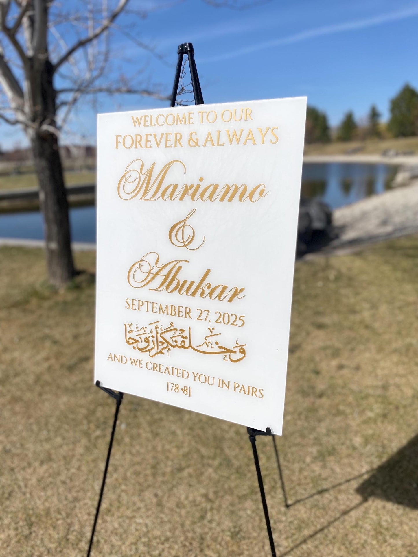Wedding Welcome Sign, Islamic Welcome Sign, Welcome to our forever and always, and we created you in pairs welcome sign, Arabic Welcome Sign