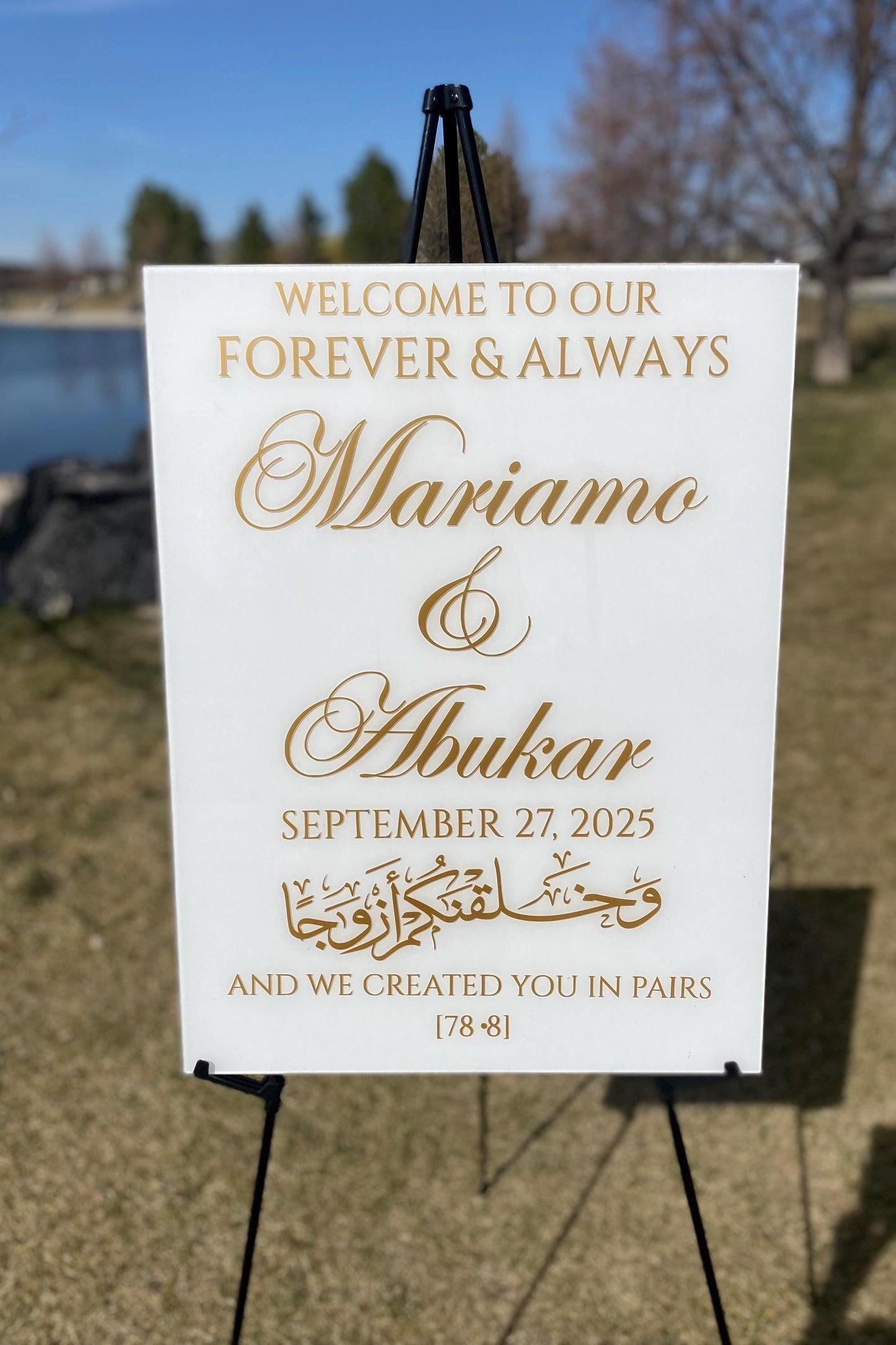 Wedding Welcome Sign, Islamic Welcome Sign, Welcome to our forever and always, and we created you in pairs welcome sign, Arabic Welcome Sign