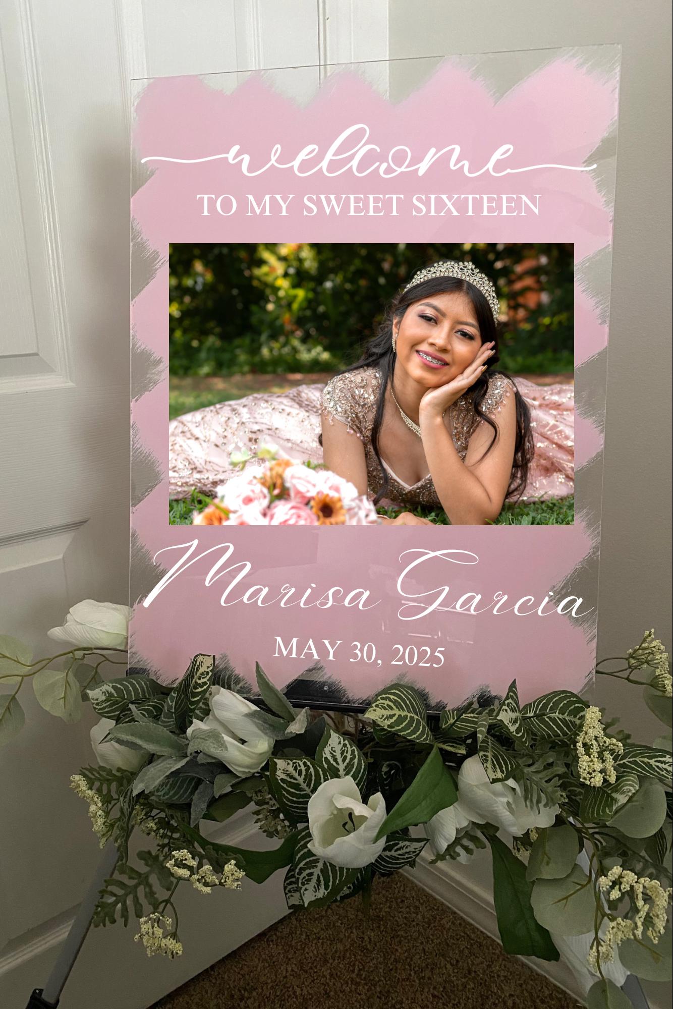 Quinceañera acrylic , welcome to my sweet 16 sign, welcome acrylic sign, custom welcome sign, acrylic paint sign, Quinceañera decorations
