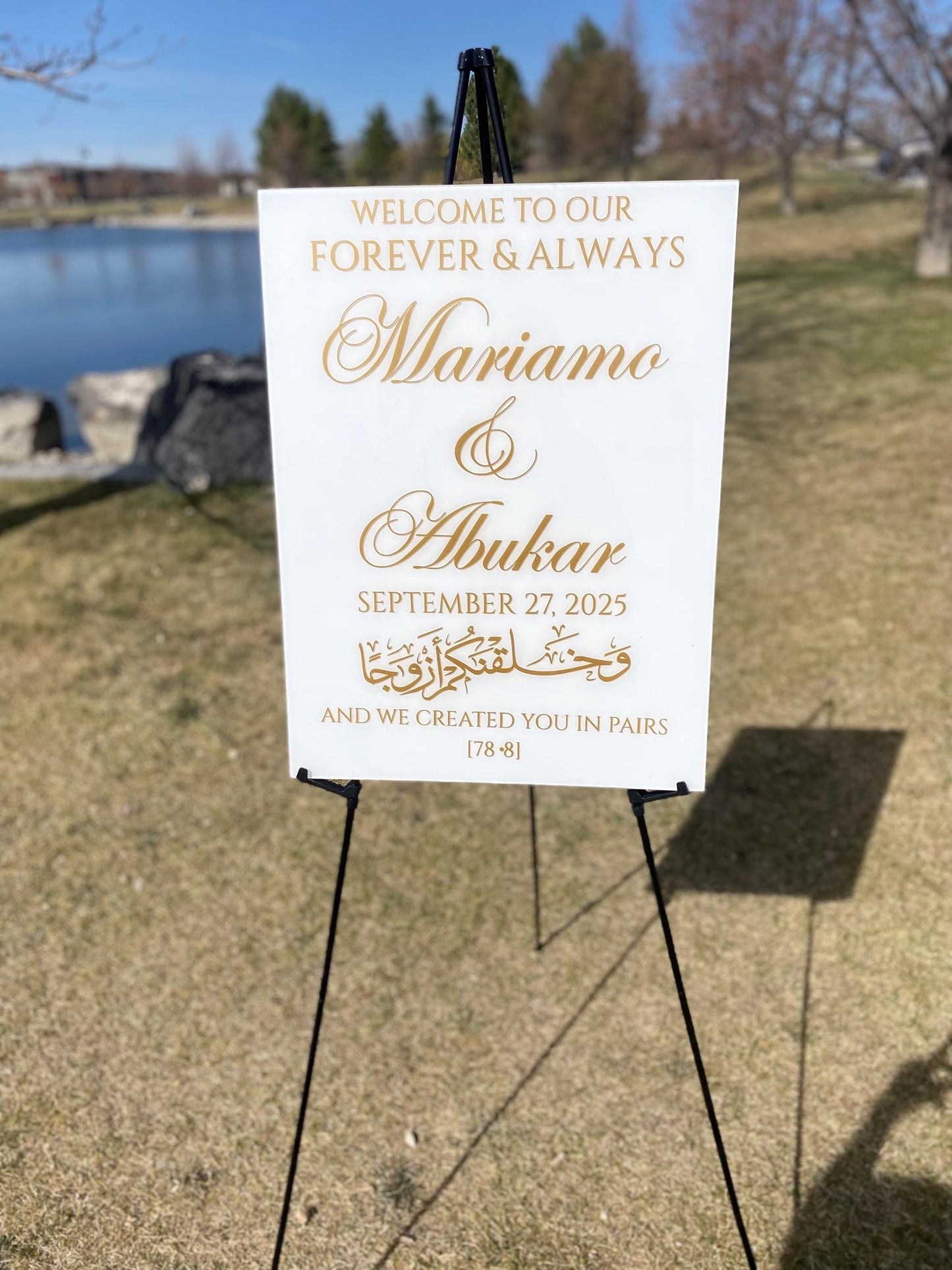 Wedding Welcome Sign, Islamic Welcome Sign, Welcome to our forever and always, and we created you in pairs welcome sign, Arabic Welcome Sign