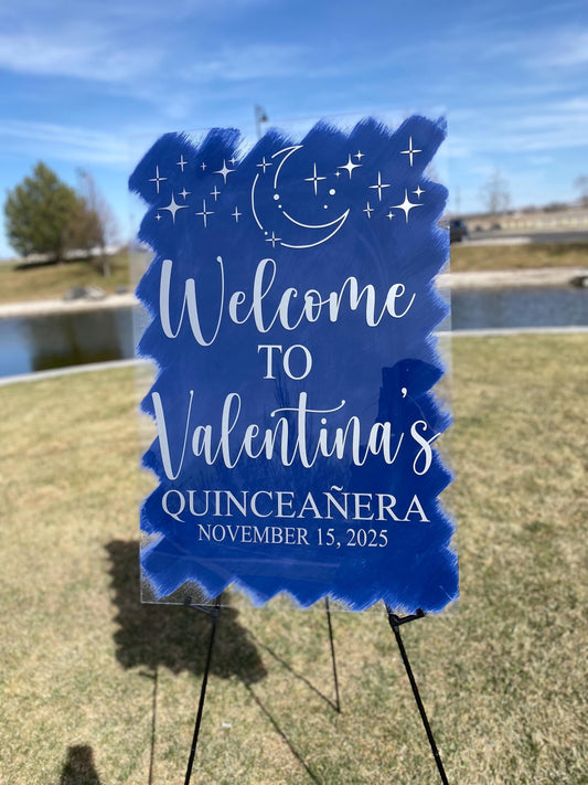 Under the Stars Sweet Sixteen Welcome Acrylic Sign, Welcome Acrylic Sign, Sweet 16 Welcome Sign, Under The Stars Quinceañera Welcome Sign