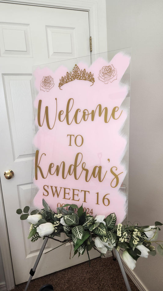 Sweet Sixteen Acrylic Sign, welcome to my sweet 16 sign, welcome acrylic sign, custom welcome sign, acrylic paint sign, sweet 16 decorations