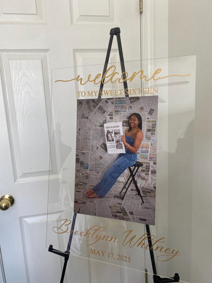 Sweet Sixteen Welcome Sign with Picture, Welcome Acrylic Sign, Sweet 16 Welcome Sign, Welcome to my Quinceañera, Welcome to my sweet sixteen
