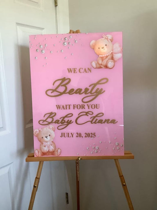 We Can Bearly Wait Welcome Sign, Baby shower welcome sign, Babyshower Acrylic sign, Bear Theme Babyshower, Bear babyshower, Babyshower Decor