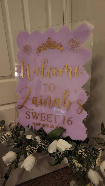 Sweet Sixteen Acrylic Sign, welcome to my sweet 16 sign, welcome acrylic sign, custom welcome sign, acrylic paint sign, sweet 16 decorations