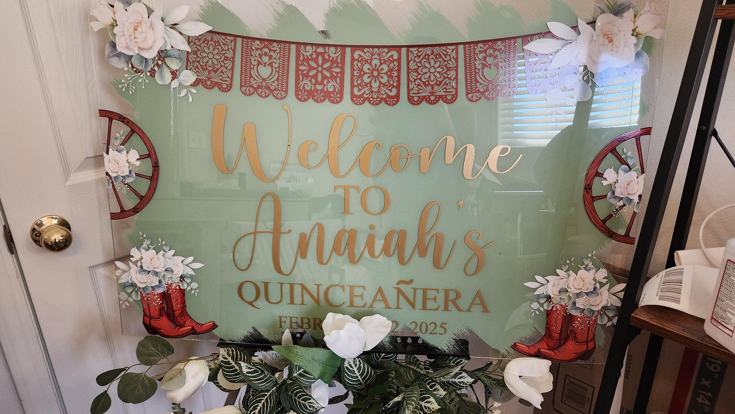 Rustic Charro Quinceañera Welcome Sign, Quinceañera acrylic sign, welcome to my Quinceanera sign, welcome sign, Charro Quinceañera theme