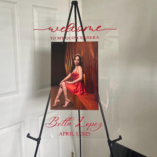 Quinceañera Welcome Sign with Picture, Welcome Acrylic Sign, Sweet 16 Welcome Sign, Welcome to my Quinceañera, Welcome to my sweet sixteen