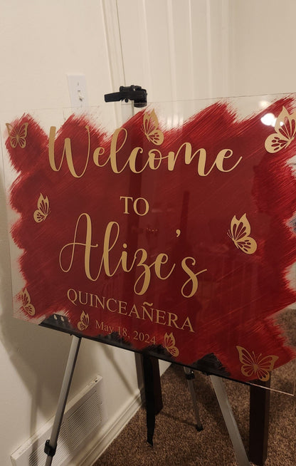 Quinceanera acrylic, welcome to my Quinceanera sign, welcome acrylic sign, custom welcome sign, acrylic paint sign, Quinceañera decorations