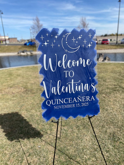 Under the Stars Sweet Sixteen Welcome Acrylic Sign, Welcome Acrylic Sign, Sweet 16 Welcome Sign, Under The Stars Quinceañera Welcome Sign
