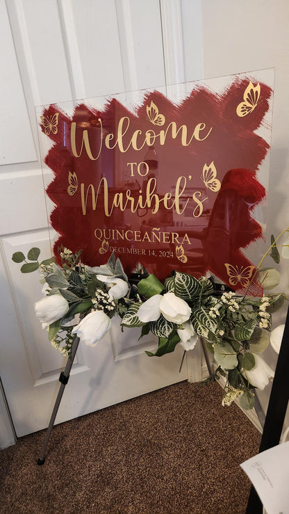 Quinceanera acrylic, welcome to my Quinceanera sign, welcome acrylic sign, custom welcome sign, acrylic paint sign, Quinceañera decorations