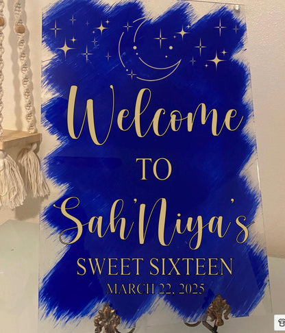 Under the Stars Sweet Sixteen Welcome Acrylic Sign, Welcome Acrylic Sign, Sweet 16 Welcome Sign, Under The Stars Quinceañera Welcome Sign