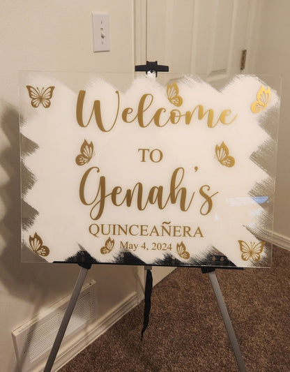Quinceanera acrylic, welcome to my Quinceanera sign, welcome acrylic sign, custom welcome sign, acrylic paint sign, Quinceañera decorations