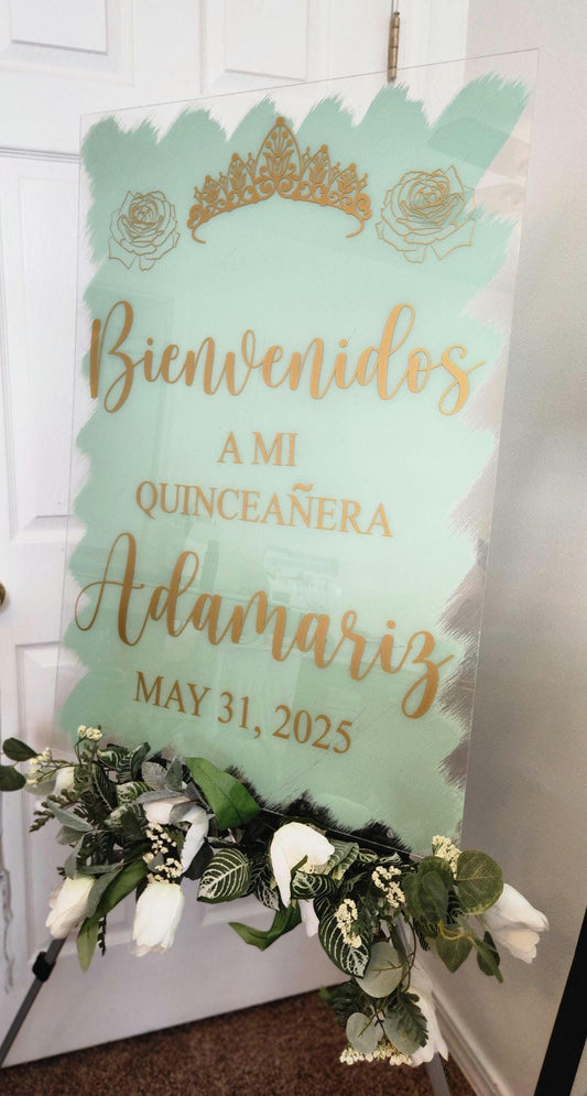 Bienvenidos Ami quinceañera sigs,  Quinceañera sign, Welcome acrylic sign, Custom made welcome sign