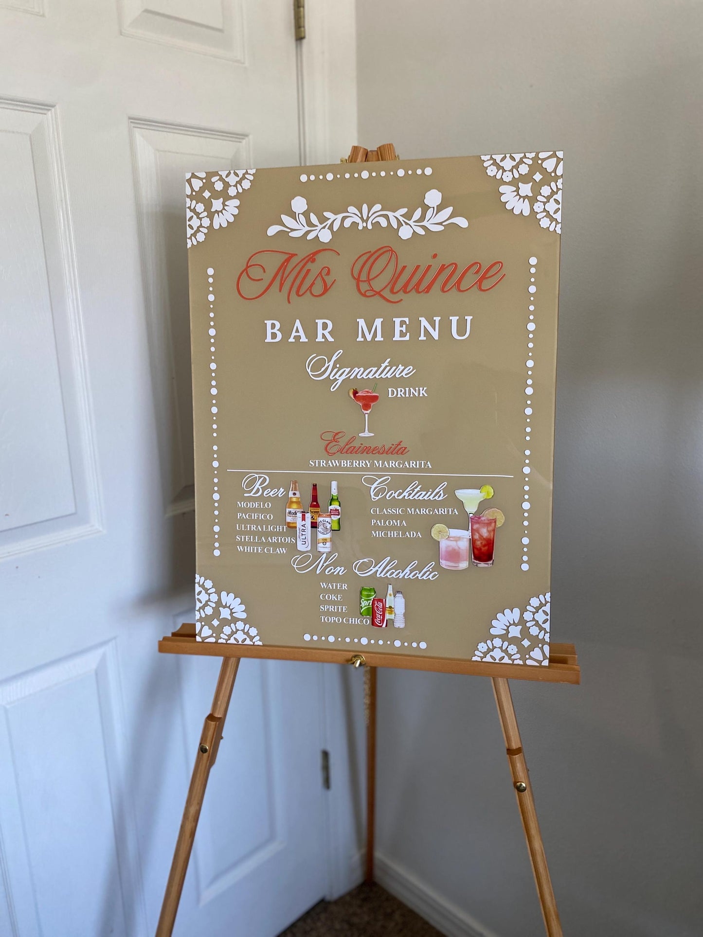 Bar Menu Sign, Quinceañera Bar Menu, Customized Bar Menu, Bar Menu Acrylic sign