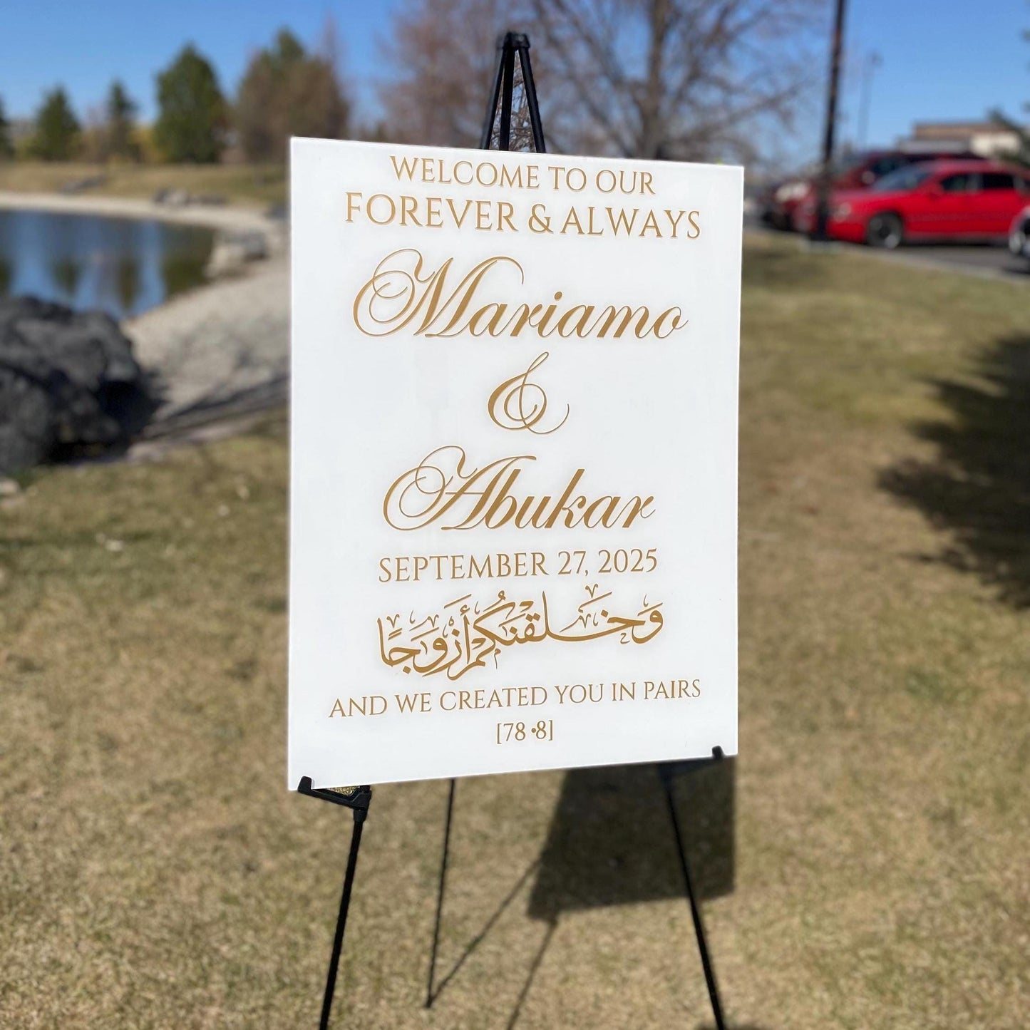 Wedding Welcome Sign, Islamic Welcome Sign, Welcome to our forever and always, and we created you in pairs welcome sign, Arabic Welcome Sign