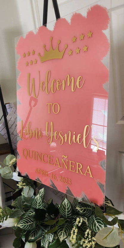 Quinceanera acrylic, welcome to my Quinceanera sign, welcome acrylic sign, custom welcome sign, acrylic paint sign, Quinceañera decorations