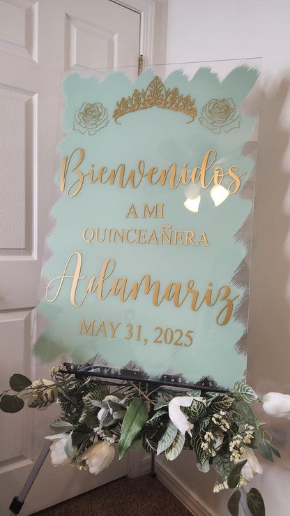 Bienvenidos Ami quinceañera sigs,  Quinceañera sign, Welcome acrylic sign, Custom made welcome sign